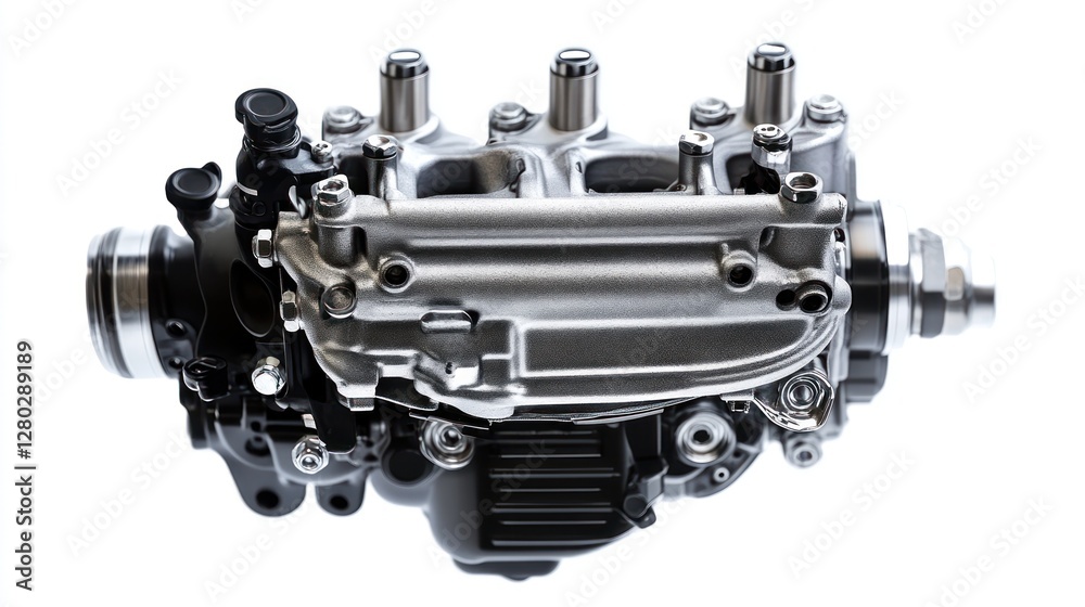 Aufkleber Close-up of a metallic engine component, showcasing intricate details and precision engineering.