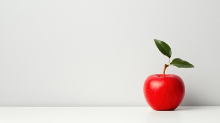 A single red apple placed in the center of a white background, creating a striking contrast and minimalist aesthetic.