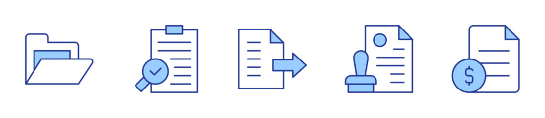 document, approve, folder, file, evaluation. Document Icon vector illustration. Line Duotone style. Editable stroke