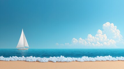 Naklejka premium A serene seascape with gentle waves lapping at the shore, a lone sailboat on the horizon, evoking a sense of tranquility and the vastness of the sea.
