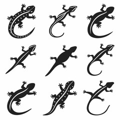 Lizard Vector Silhouettes: Reptile Graphic Designs, Gecko Clipart, Wildlife Illustration, Animal Tattoo Ideas, Black and White Reptiles Art