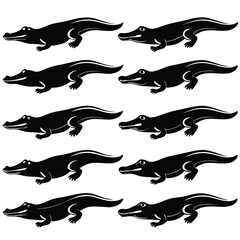 Alligator Silhouette Vector Art: Black Crocodile Graphic Design Pattern for Print, Wildlife Animal Illustration, Reptile Clipart
