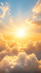 Bright sun rays shining through soft clouds in serene sky © icehawk33