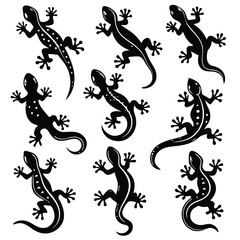 Black Silhouette Gecko Vector Art: Reptile Clipart Collection, Lizard Graphic Design Elements for Prints and Digital Projects