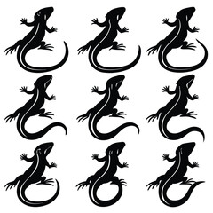 Black Lizard Silhouette Pattern: Reptile Graphic Design, Vector Illustration, Animal Art, Wildlife Motif, Nature Inspired Design