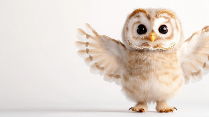 Obraz premium Fluffy owl flapping its wings, showcasing playful and cute demeanor