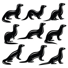 Black Silhouette Stoat Vector Illustration: Wildlife Animal Art, Weasel Family Graphic Design, Nature Inspired Icon Set