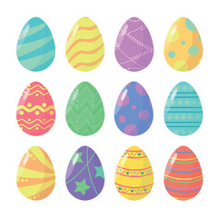 Set of Easter eggs icons with patterns on white background. Happy Easter.