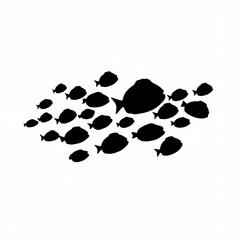 Silhouette of fish swimming in formation, underwater harmony