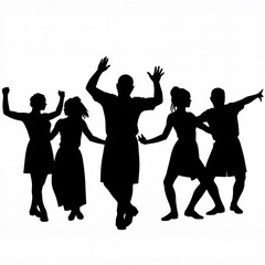 Obraz premium Joyful celebration with dancing silhouettes on white background, festivities