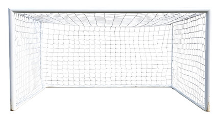 Empty soccer goal with net isolated on white background