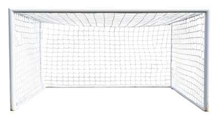 Empty soccer goal with net isolated on white background