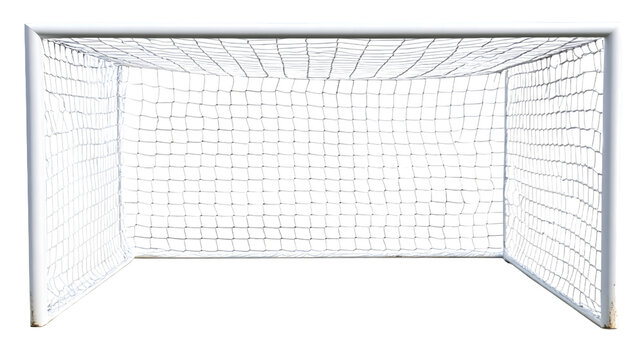 Empty soccer goal with net isolated on white background