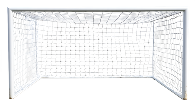 Empty soccer goal with net isolated on white background