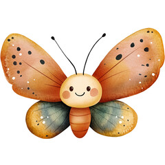 Happy orange butterfly watercolor illustration