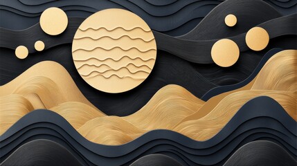 Obraz premium Abstract golden waves and circles design digital art 3d rendering modern aesthetics