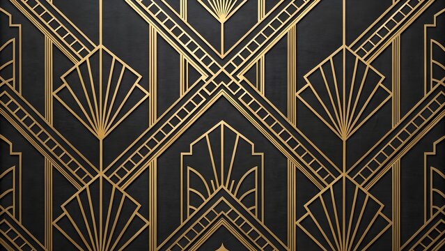 Naklejki Art Deco Geometric Pattern in Black and Gold