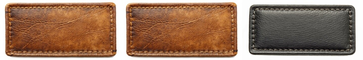 Fototapeta premium Three leather patches with different shades of brown and black. The patches are sewn together to form a square