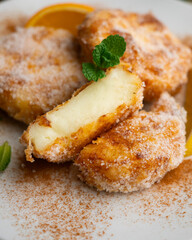 Delicious Spanish dessert LECHE FRITA traditional to prepare for the Easter holiday.