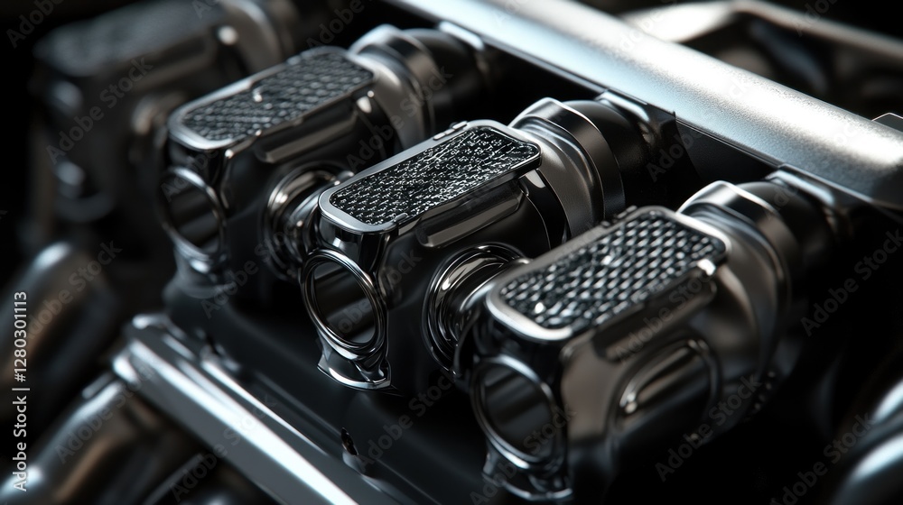 Aufkleber Close-up of a sleek, powerful engine's internal components, showcasing intricate metallic details and textures.