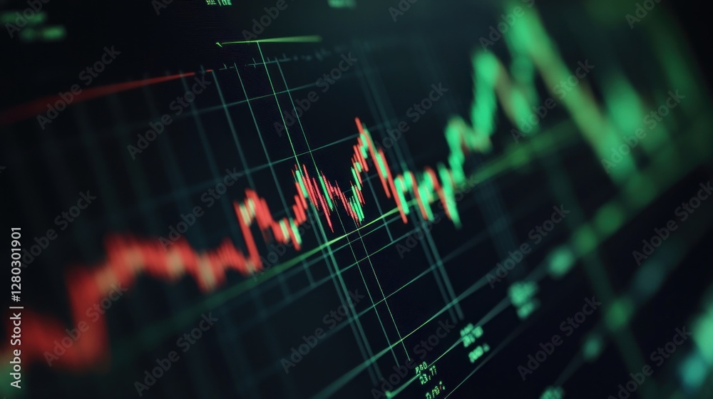 Poster close-up of a stock market chart displaying fluctuating prices and trends.