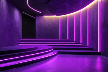 Purple light illuminates a dark room, casting a mysterious and atmospheric glow on the surroundings.