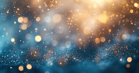 Obraz premium Beautiful bokeh background with shimmering lights in shades of gold and blue creating a magical atmosphere for celebrations and festive events