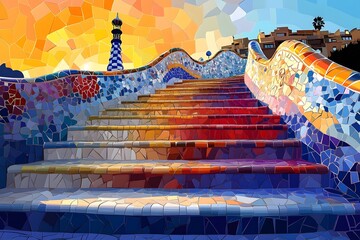 The fantastic colors of Gaudi's architecture on the streets of Barcelona