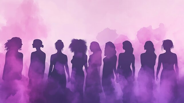 Silhouettes of Women in Purple Haze: A Celebration of Sisterhood
