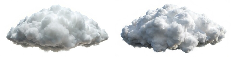 Two clouds in the sky, one is white and the other is gray. The white cloud is fluffy and looks like it's about to rain. The gray cloud is also fluffy, but it looks more ominous and threatening