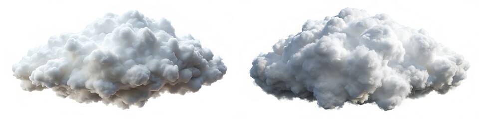 Obraz premium Two clouds in the sky, one is white and the other is gray. The white cloud is fluffy and looks like it's about to rain. The gray cloud is more ominous and looks like it's about to unleash a storm