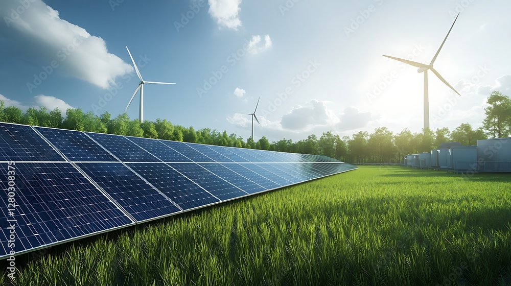 Aufkleber smart green factory powered by ai-driven energy technologies, depicted in a vibrant image showcasing
