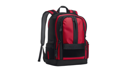Red backpack isolated on white background