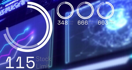 Image of data processing and diagrams over globe