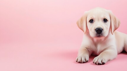 Adorable Yellow Labrador Puppy on Pink Background