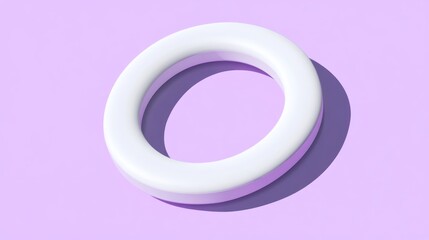 White 3D letter O on purple background.
