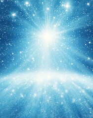 Bright Blue Cosmic Background with Shimmering Stars and Radiant Light Rays, Ideal for Fantasy or Sci-Fi Themes, Abstract Concepts, and Inspirational Designs