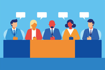 "Business Conference Panel Discussion with Industry Experts Vector Illustration"

