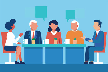 "Business Conference Panel Discussion with Industry Experts Vector Illustration"

