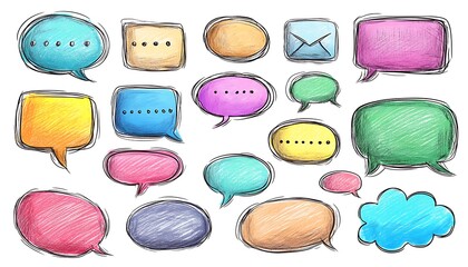 Colorful hand-drawn speech bubbles, communication
