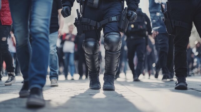 Police arrest during a protest violence incident. Featuring law enforcement and public order