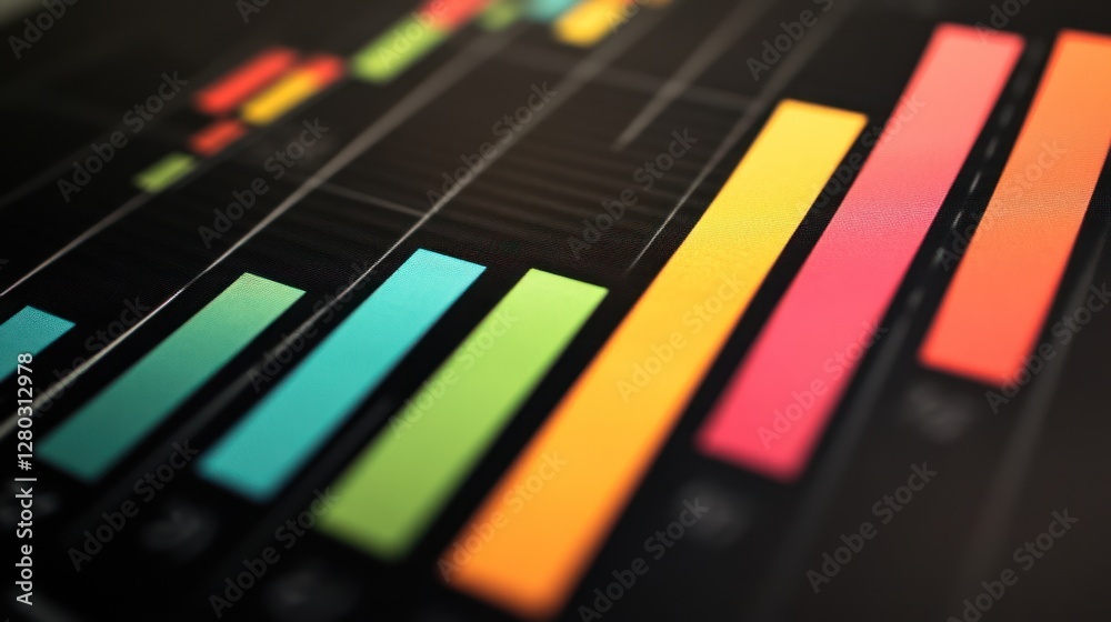 Leinwandbilder close-up of colorful bar graph on dark background showing data growth.