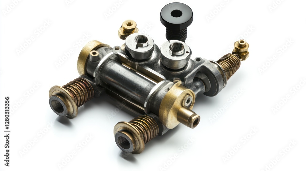 Fototapete close-up of complex metallic mechanism with various parts and components.