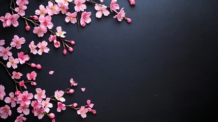 Pink Cherry Blossoms on Dark Background: Springtime Elegance