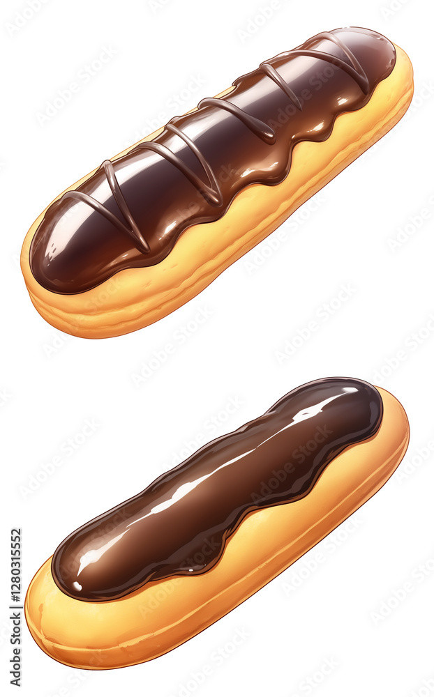 Aufkleber Chocolate eclairs with glossy icing and smooth texture, isolated on transparency background