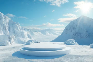 Fototapeten Large white circular structure in snowy landscape. © A.Ex