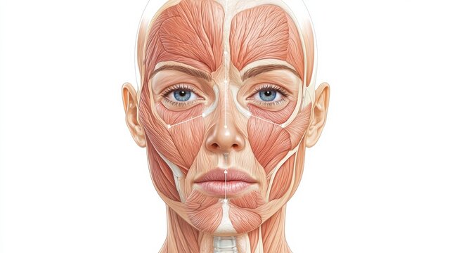 Detailed medical illustration showcasing Botox injection points on female face anatomy for cosmetic procedures. Generative AI