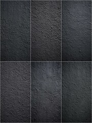 Fototapeta premium A black and white photo of a wall with a rough texture. The photo is a set of six images, each with a different texture. Scene is somber and moody, with the black