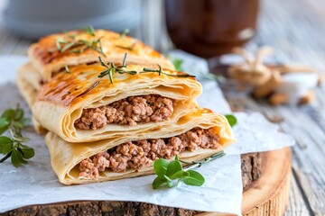 Puff pastry with ground chicken, easy appetizer idea