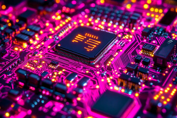 Dark Cybernetic Background with Neon Circuits and AI-Inspired Elements.